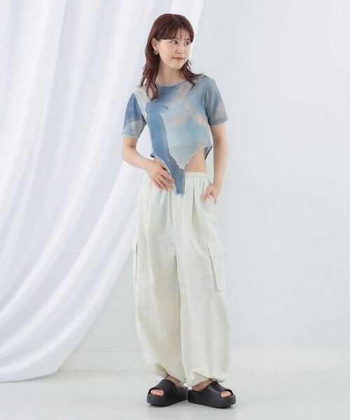 RAY BEAMS◆プリント ボディスーツ Tシャツ/半袖カットソー/XS/GRY/総柄/61-04-0471-101 Ray BEAMS（レイ ビームス）プリント ボディスーツ Tシャツ（T