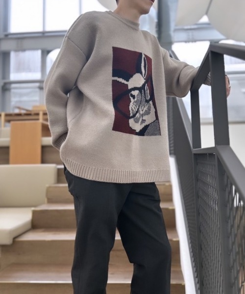 ipugo(イプゴ)の「ipugo/イプゴ 眼鏡うさぎイラストニット(ニット/セーター・レディース・ワイン/ベージュ/ブラック・FREE)」の22枚目の写真