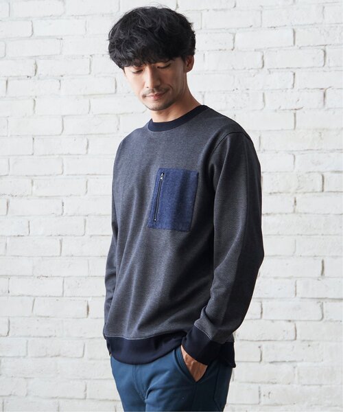 ikka(イッカ)の「ヘリンボン裏起毛プルオーバー(スウェット・メンズ・ネイビー/ブラック/オリーブ・XL/M/L/S)」の7枚目の写真