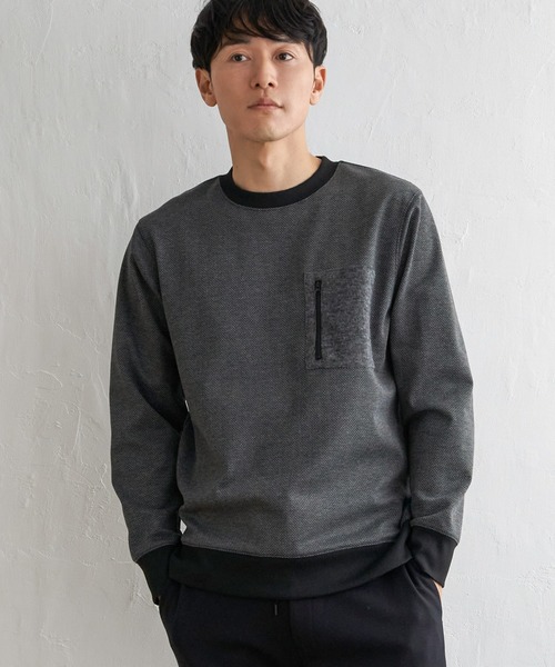 ikka(イッカ)の「ヘリンボン裏起毛プルオーバー(スウェット・メンズ・ネイビー/ブラック/オリーブ・XL/M/L/S)」の4枚目の写真