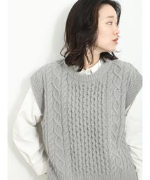 Samansa Mos2 blue | マットモールケーブルニットベスト(ニット/セーター)