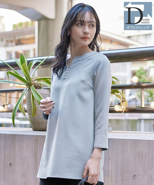 パールブラウス チュニック BEARDSLEY ビアズリー パール釦ギャザー