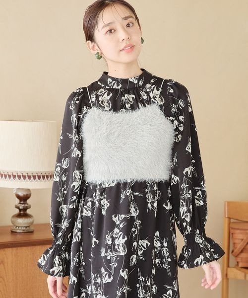 mysty woman（ミスティウーマン）の「フェザーキャミSET花ワンピース　995413（ワンピース・レディース・ライトイエロー/ブラック/アイボリー・FREE）」の19枚目の写真