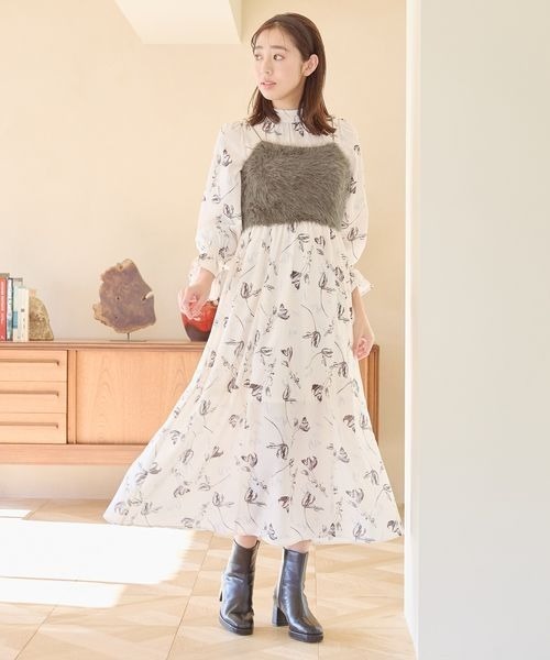 mysty woman（ミスティウーマン）の「フェザーキャミSET花ワンピース　995413（ワンピース・レディース・ライトイエロー/ブラック/アイボリー・FREE）」の16枚目の写真