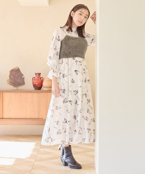 mysty woman（ミスティウーマン）の「フェザーキャミSET花ワンピース　995413（ワンピース・レディース・ライトイエロー/ブラック/アイボリー・FREE）」の17枚目の写真