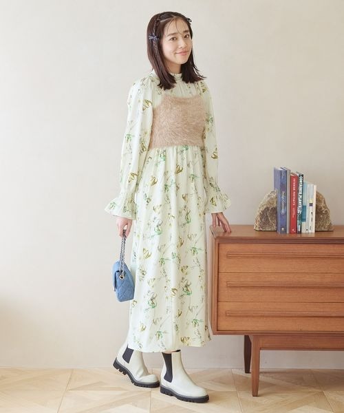 mysty woman（ミスティウーマン）の「フェザーキャミSET花ワンピース　995413（ワンピース・レディース・ライトイエロー/ブラック/アイボリー・FREE）」の18枚目の写真