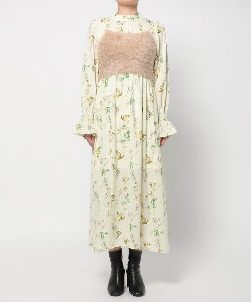 mysty woman（ミスティウーマン）の「フェザーキャミSET花ワンピース　995413（ワンピース・レディース・ライトイエロー/ブラック/アイボリー・FREE）」の4枚目の写真