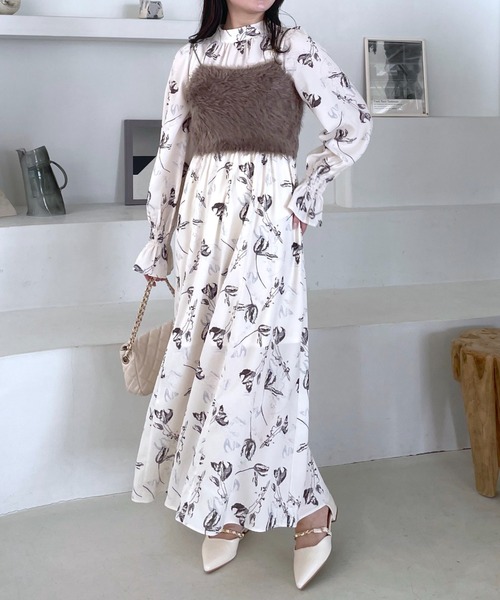 mysty woman（ミスティウーマン）の「フェザーキャミSET花ワンピース　995413（ワンピース・レディース・ライトイエロー/ブラック/アイボリー・FREE）」の22枚目の写真