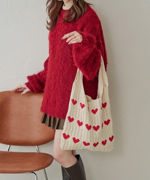 Ambre Neige（アンブルネージュ）の「ハートニットトートバッグ／【WEB/EC限定商品】（トートバッグ・レディース・アイボリー・FREE）」の6枚目の写真