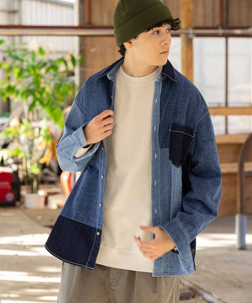 新品　ナゴンスタンス　asymmetry round デニムシャツ water－repellent round flare shirt