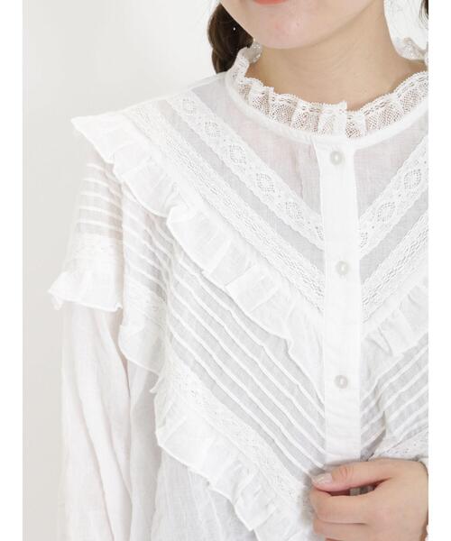 Samansa Mos2（サマンサ モスモス）の「シャーリングレースピンタックブラウス（シャツ/ブラウス・レディース・キナリ/オフホワイト/ブラック・F）」の7枚目の写真
