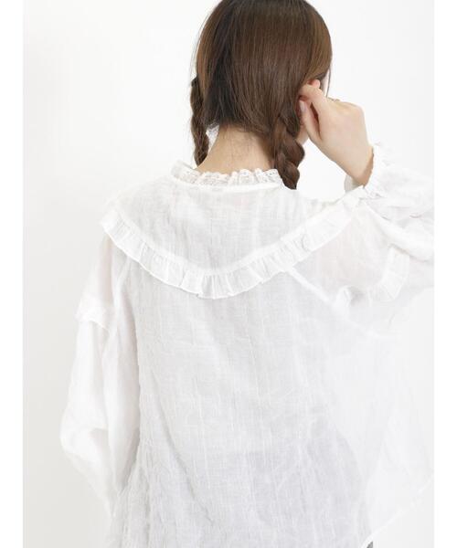 Samansa Mos2（サマンサ モスモス）の「シャーリングレースピンタックブラウス（シャツ/ブラウス・レディース・キナリ/オフホワイト/ブラック・F）」の8枚目の写真