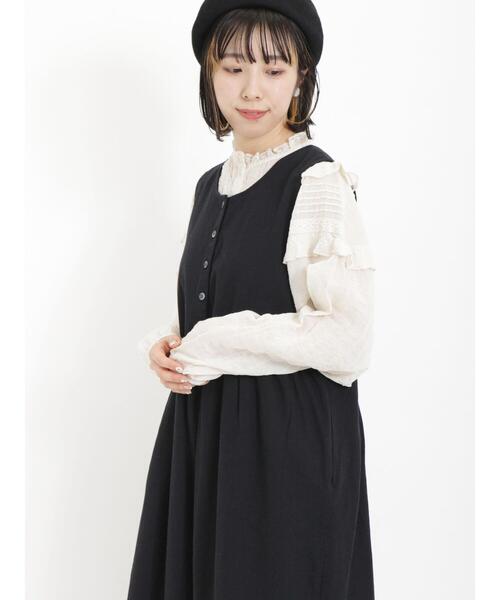 Samansa Mos2（サマンサ モスモス）の「シャーリングレースピンタックブラウス（シャツ/ブラウス・レディース・キナリ/オフホワイト/ブラック・F）」の9枚目の写真