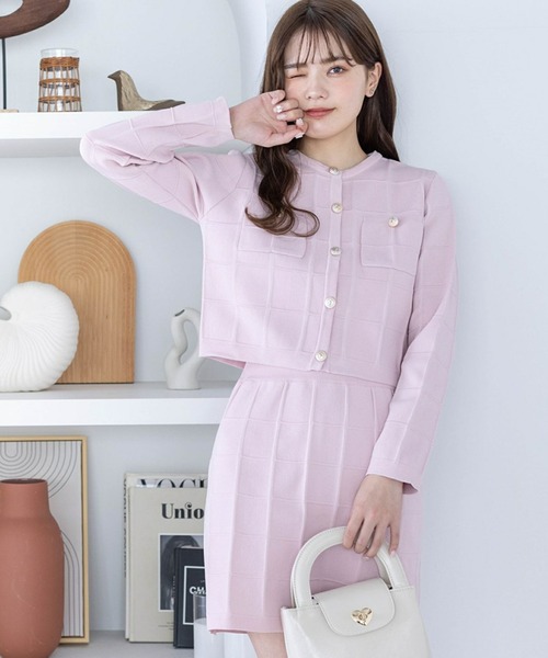 clear（クリア）の「エンボスチェックニットカーディガン[セットアップ