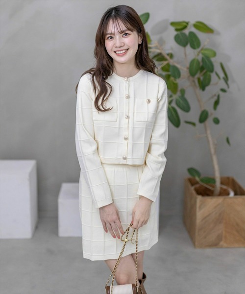 clear（クリア）の「エンボスチェックニットカーディガン[セットアップ可能]（カーディガン/ボレロ・レディース・アイボリー/ブラック/ピンク・F）」の2枚目の写真