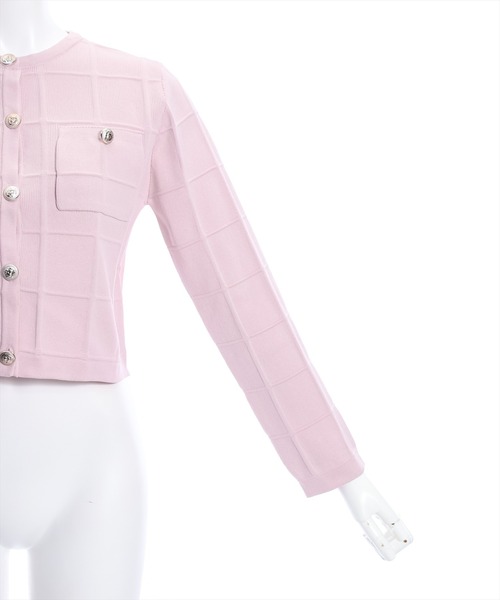 clear（クリア）の「エンボスチェックニットカーディガン[セットアップ可能]（カーディガン/ボレロ・レディース・アイボリー/ブラック/ピンク・F）」の6枚目の写真