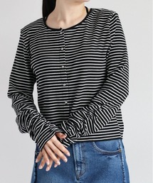 cepo | バックリボン ソデギャザーボーダーカーデ(カーディガン/ボレロ)