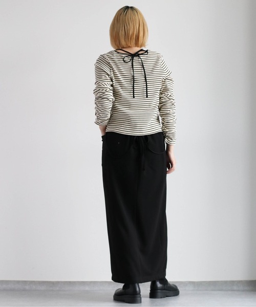 cepo（セポ）の「バックリボン ソデギャザーボーダーカーデ（カーディガン/ボレロ・レディース・オフホワイト/ブラック・M）」の14枚目の写真