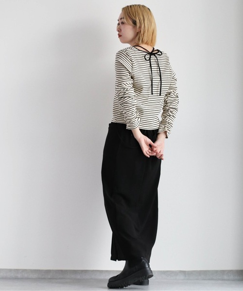 cepo（セポ）の「バックリボン ソデギャザーボーダーカーデ（カーディガン/ボレロ・レディース・オフホワイト/ブラック・M）」の13枚目の写真