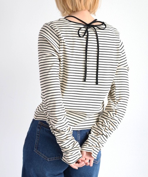 cepo（セポ）の「バックリボン ソデギャザーボーダーカーデ（カーディガン/ボレロ・レディース・オフホワイト/ブラック・M）」の8枚目の写真