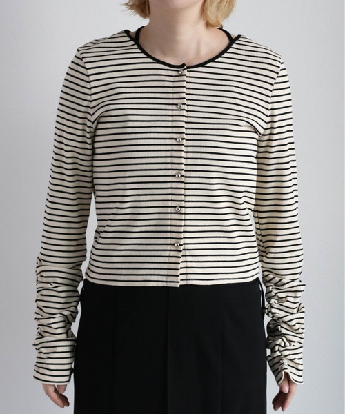 cepo（セポ）の「バックリボン ソデギャザーボーダーカーデ（カーディガン/ボレロ・レディース・オフホワイト/ブラック・M）」の15枚目の写真