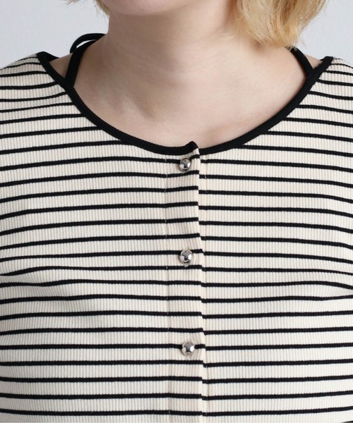 cepo（セポ）の「バックリボン ソデギャザーボーダーカーデ（カーディガン/ボレロ・レディース・オフホワイト/ブラック・M）」の17枚目の写真
