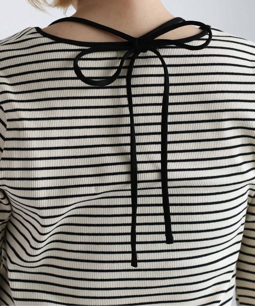 cepo（セポ）の「バックリボン ソデギャザーボーダーカーデ（カーディガン/ボレロ・レディース・オフホワイト/ブラック・M）」の18枚目の写真
