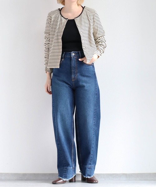 cepo（セポ）の「バックリボン ソデギャザーボーダーカーデ（カーディガン/ボレロ・レディース・オフホワイト/ブラック・M）」の11枚目の写真