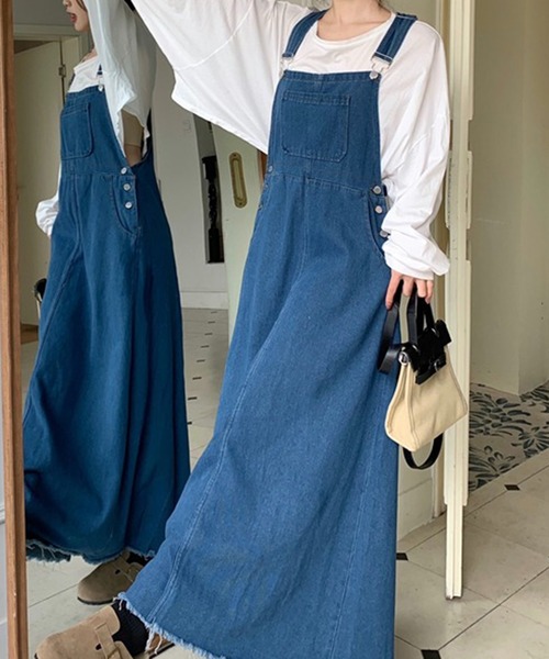 LYEON(リヨン)の「デニムフレアジャンスカワンピース(ワンピース・レディース・ブルー・LARGE/MEDIUM)」の2枚目の写真