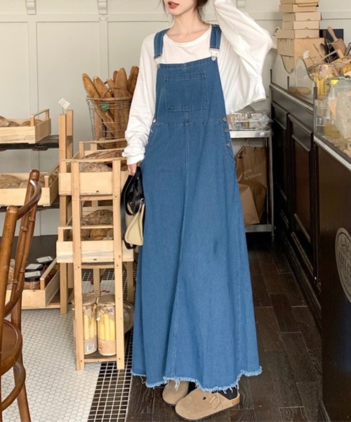LYEON(リヨン)の「デニムフレアジャンスカワンピース(ワンピース・レディース・ブルー・LARGE/MEDIUM)」の4枚目の写真