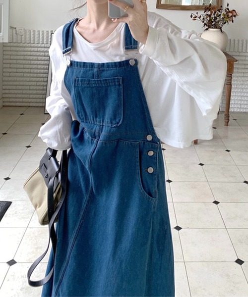 LYEON(リヨン)の「デニムフレアジャンスカワンピース(ワンピース・レディース・ブルー・LARGE/MEDIUM)」の5枚目の写真