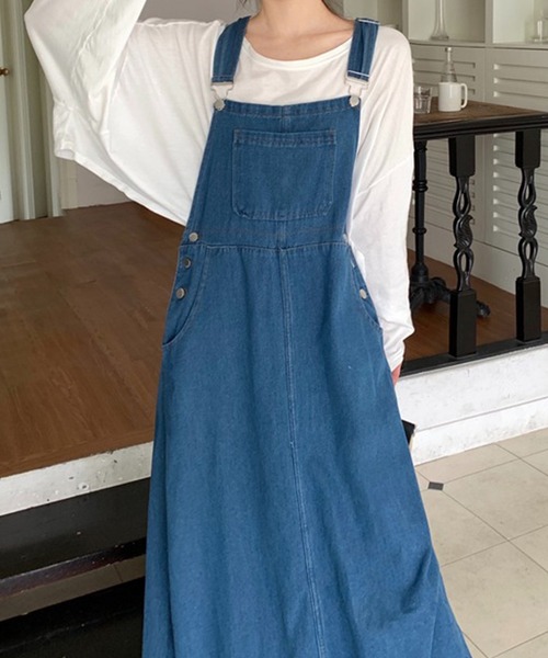 LYEON(リヨン)の「デニムフレアジャンスカワンピース(ワンピース・レディース・ブルー・LARGE/MEDIUM)」の11枚目の写真