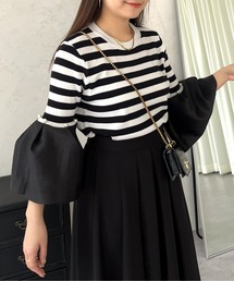 パールフレアスリーブ切替ニット