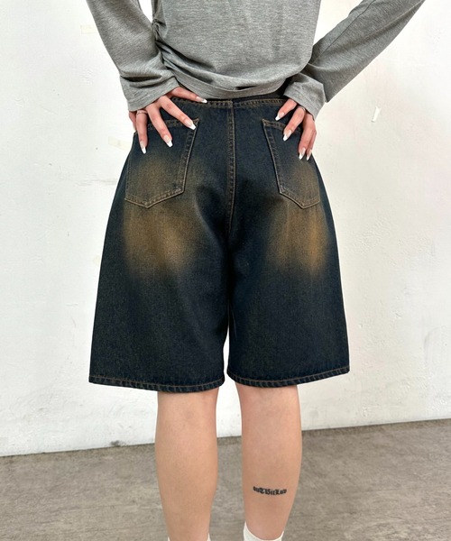 WHO'S WHO gallery(フーズフーギャラリー)の「【SLOPPY/スロッピー】ハーフデニムパンツ(デニムパンツ・レディース・ブラック/サックスブルー/ネイビー/ブラウン・FREE)」の17枚目の写真