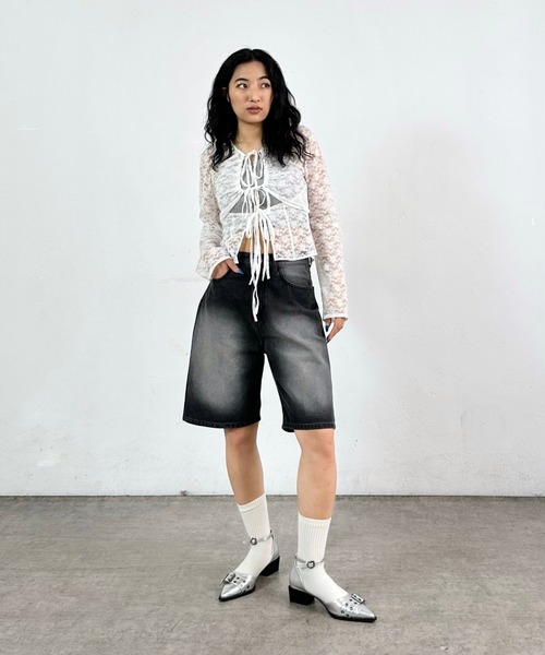 WHO'S WHO gallery(フーズフーギャラリー)の「【SLOPPY/スロッピー】ハーフデニムパンツ(デニムパンツ・レディース・ブラック/サックスブルー/ネイビー/ブラウン・FREE)」の9枚目の写真
