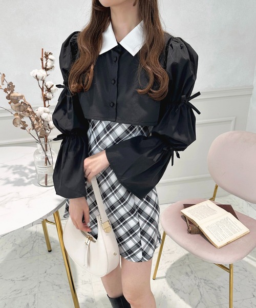 apres jour（アプレジュール）の「リボンマムルークショートブラウス【ZOZOTOWN限定アイテム】（シャツ/ブラウス・レディース・オフホワイト/グレー/ブラック/アイボリー・X-LARGE/フリー）」の4枚目の写真