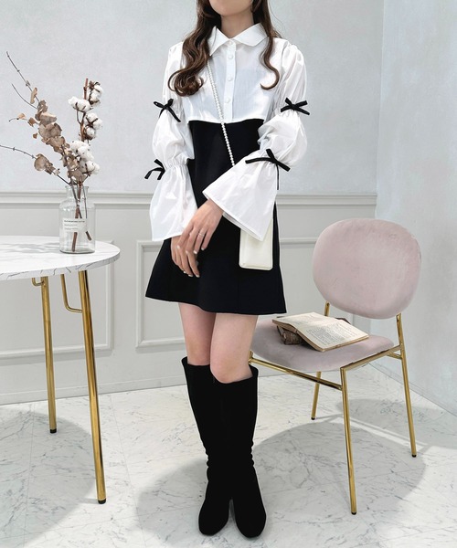 apres jour（アプレジュール）の「リボンマムルークショートブラウス【ZOZOTOWN限定アイテム】（シャツ/ブラウス・レディース・オフホワイト/グレー/ブラック/アイボリー・X-LARGE/フリー）」の9枚目の写真