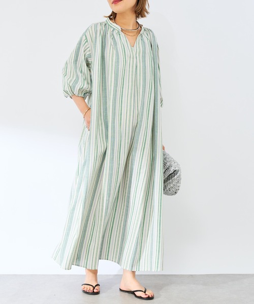un dix cors(アンディコール)の「先染めマルチストライプワンピース(ワンピース・レディース・オレンジ/ブラウン/グリーン・FREE)」の1枚目の写真