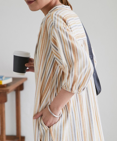 un dix cors(アンディコール)の「先染めマルチストライプワンピース(ワンピース・レディース・オレンジ/ブラウン/グリーン・FREE)」の20枚目の写真