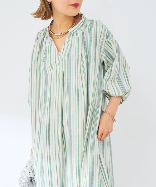 un dix cors(アンディコール)の「先染めマルチストライプワンピース(ワンピース・レディース・オレンジ/ブラウン/グリーン・FREE)」の4枚目の写真