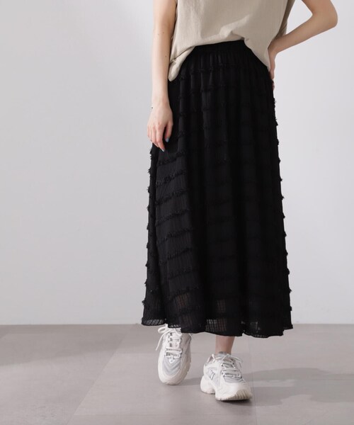 N.（N. Natural Beauty Basic）（エヌエヌナチュラルビューティーベーシック）の「◆シアーフリンジスカート（スカート・レディース・オフホワイト/ブラック・MEDIUM）」の22枚目の写真