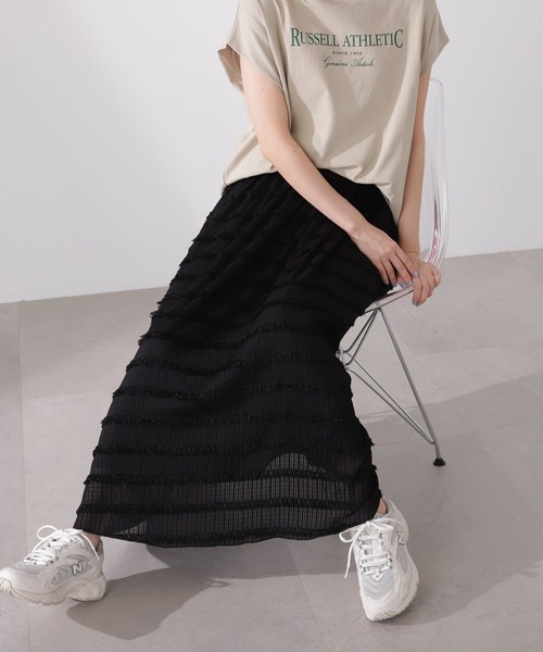 N.（N. Natural Beauty Basic）（エヌエヌナチュラルビューティーベーシック）の「◆シアーフリンジスカート（スカート・レディース・オフホワイト/ブラック・MEDIUM）」の2枚目の写真