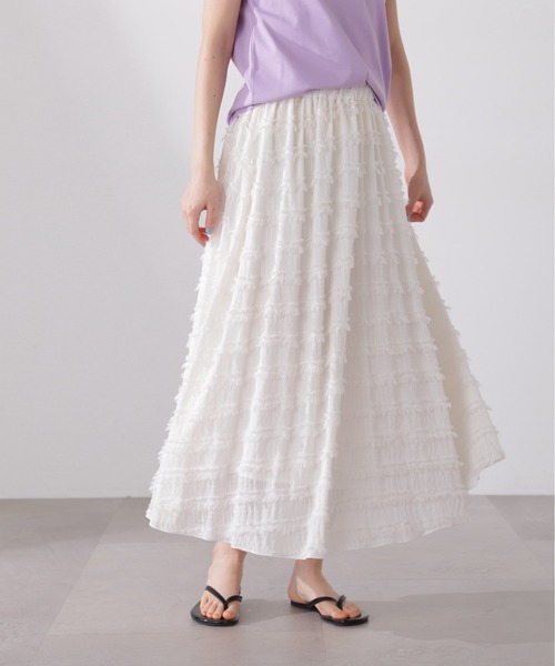 N.（N. Natural Beauty Basic）（エヌエヌナチュラルビューティーベーシック）の「◆シアーフリンジスカート（スカート・レディース・オフホワイト/ブラック・MEDIUM）」の3枚目の写真