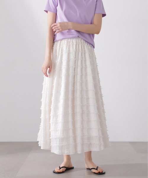 N.（N. Natural Beauty Basic）（エヌエヌナチュラルビューティーベーシック）の「◆シアーフリンジスカート（スカート・レディース・オフホワイト/ブラック・MEDIUM）」の8枚目の写真