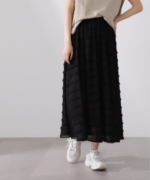 N.（N. Natural Beauty Basic）（エヌエヌナチュラルビューティーベーシック）の「◆シアーフリンジスカート（スカート・レディース・オフホワイト/ブラック・MEDIUM）」の10枚目の写真