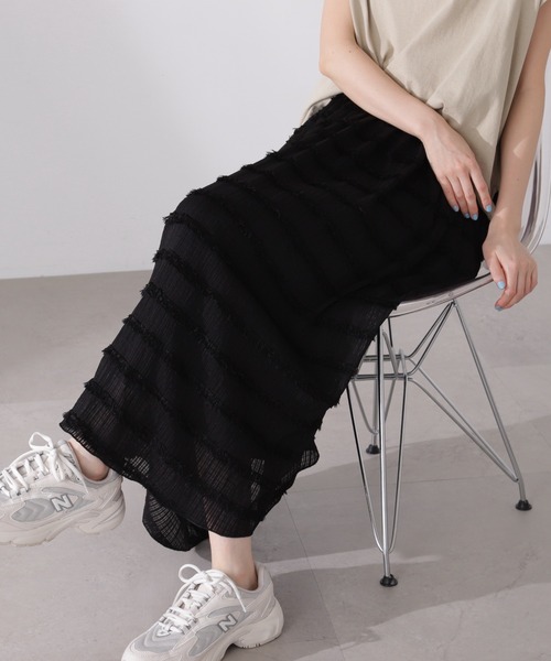 N.（N. Natural Beauty Basic）（エヌエヌナチュラルビューティーベーシック）の「◆シアーフリンジスカート（スカート・レディース・オフホワイト/ブラック・MEDIUM）」の9枚目の写真