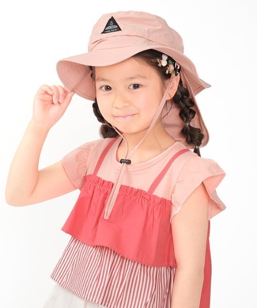 Kids Foret（キッズフォーレ）の「無地日よけ付撥水ハット・帽子（ハット・キッズ・ピンク/パープル/ブラック/カーキ・50/52/54/56）」の4枚目の写真