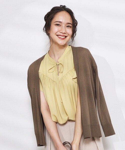 DRESKIP（ドレスキップ）の「◆【高レビュー/洗える/8分袖/】大人のシアーカーディガン（カーディガン/ボレロ・レディース・ブルー系その他/オレンジ/オフホワイト/イエロー/ブルーグリーン/ライトベージュ/ブラック/ダークブラウン・00）」の3枚目の写真