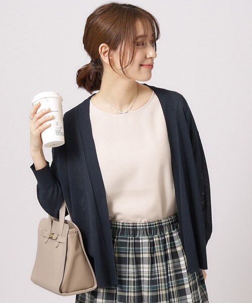 DRESKIP（ドレスキップ）の「◆【高レビュー/洗える/8分袖/】大人のシアーカーディガン（カーディガン/ボレロ・レディース・ブルー系その他/オレンジ/オフホワイト/イエロー/ブルーグリーン/ライトベージュ/ブラック/ダークブラウン・00）」の5枚目の写真