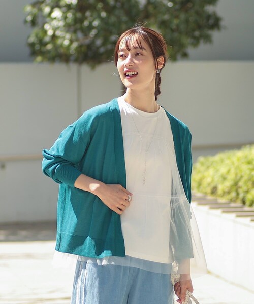 DRESKIP（ドレスキップ）の「◆【高レビュー/洗える/8分袖/】大人のシアーカーディガン（カーディガン/ボレロ・レディース・ブルー系その他/オレンジ/オフホワイト/イエロー/ブルーグリーン/ライトベージュ/ブラック/ダークブラウン・00）」の6枚目の写真